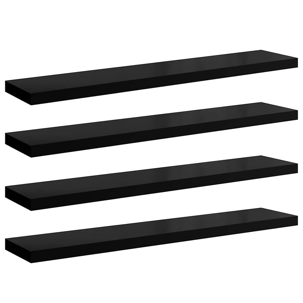 Scaffali a Parete 4 pz Nero Lucido 120x23,5x3,8 cm in MDF