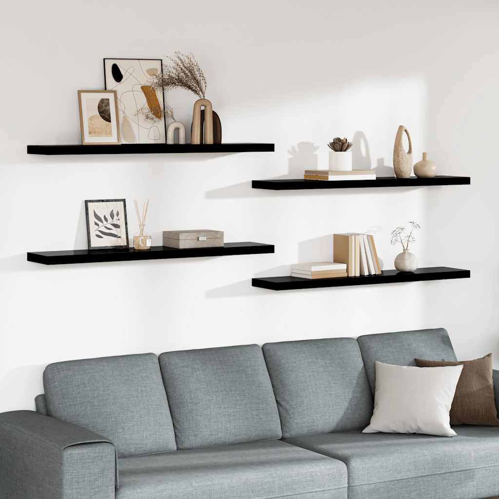 Scaffali a Parete 4 pz Nero Lucido 120x23,5x3,8 cm in MDF