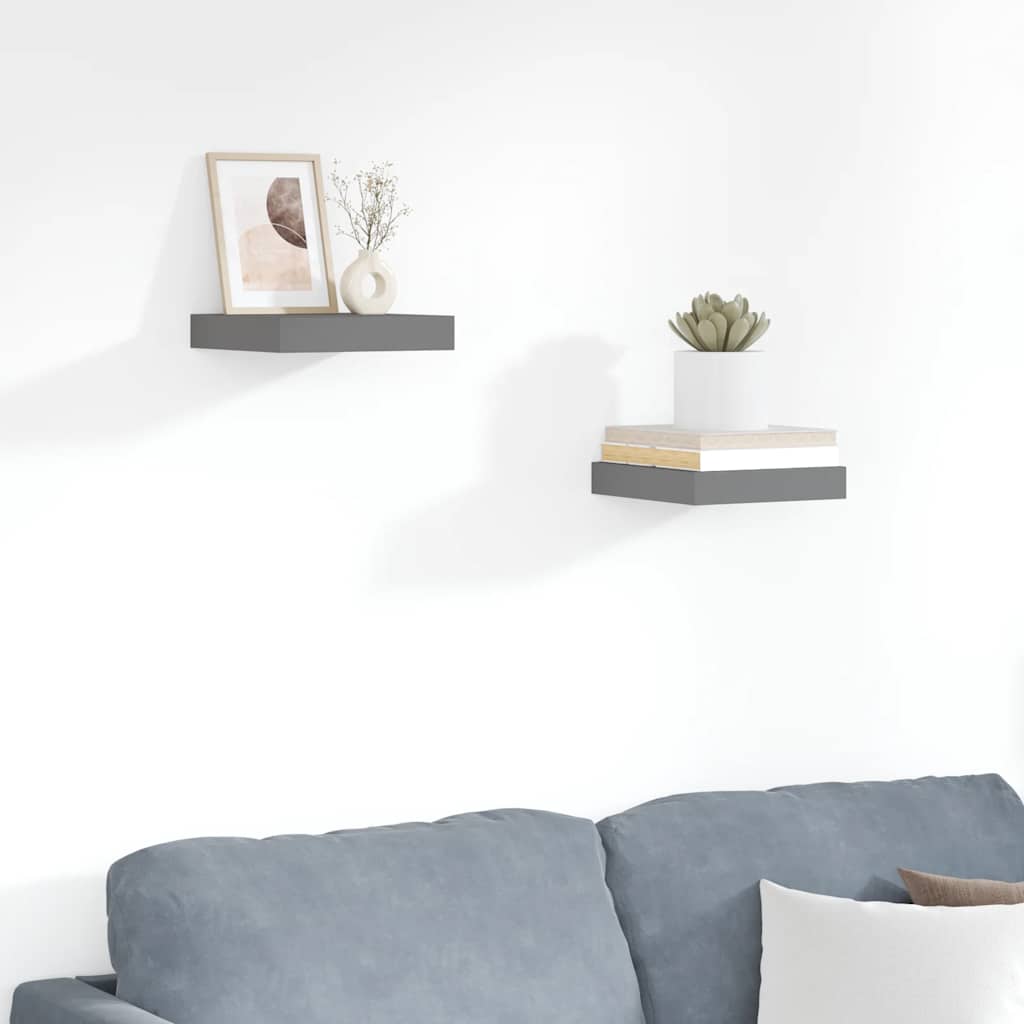 Scaffali a Parete 2 pz Grigio Lucido 23x23,5x3,8 cm in MDF