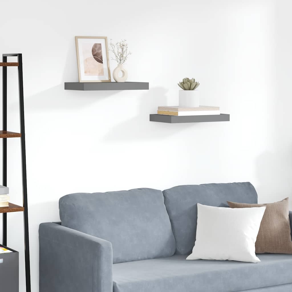 Scaffali a Parete 2 pz Grigio Lucido 40x23x3,8 cm in MDF