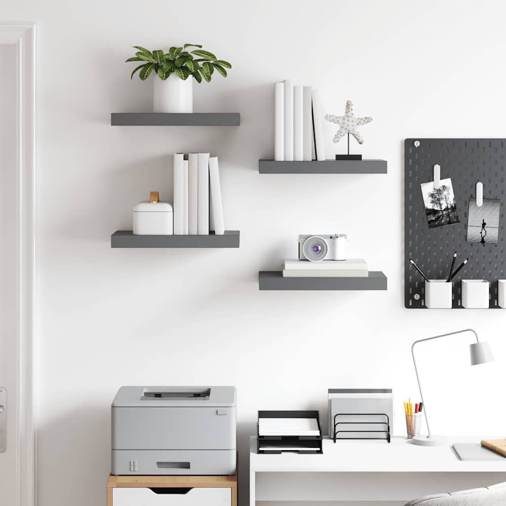 Scaffali a Parete 4 pz Grigio Lucido 40x23x3,8 cm in MDF