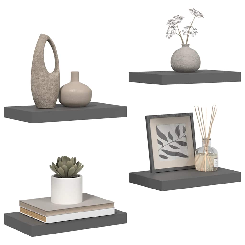 Scaffali a Parete 4 pz Grigio Lucido 40x23x3,8 cm in MDF