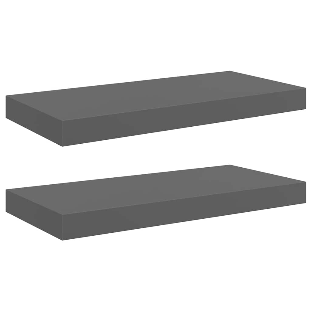 Scaffali a Parete 2 pz Grigio Lucido 50x23x3,8 cm in MDF