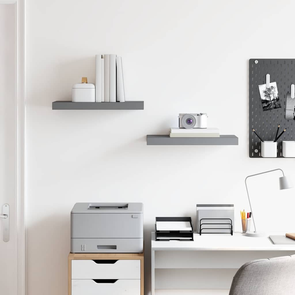 Scaffali a Parete 2 pz Grigio Lucido 50x23x3,8 cm in MDF