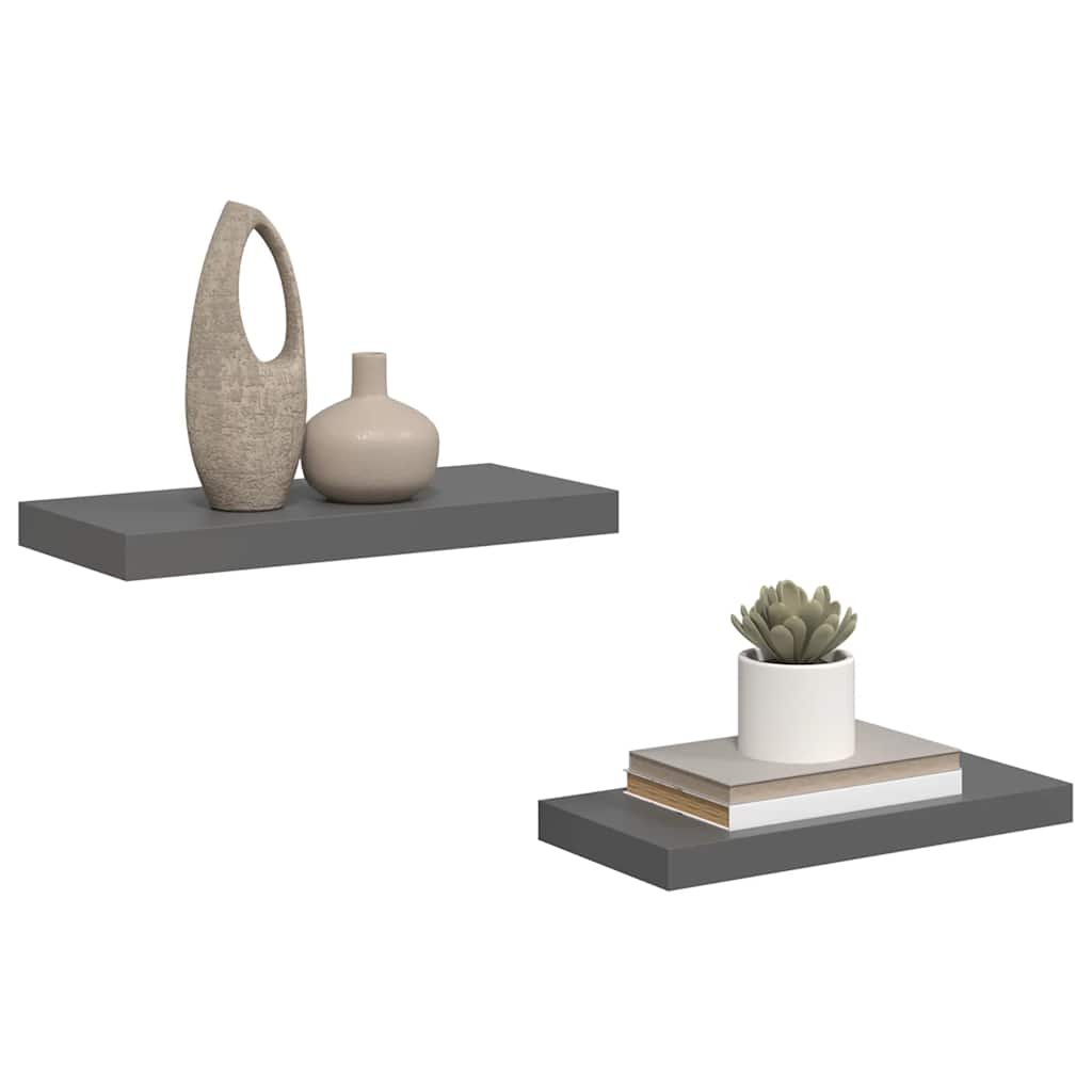 Scaffali a Parete 2 pz Grigio Lucido 50x23x3,8 cm in MDF