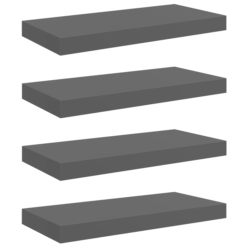 Scaffali a Parete 4 pz Grigio Lucido 50x23x3,8 cm in MDF