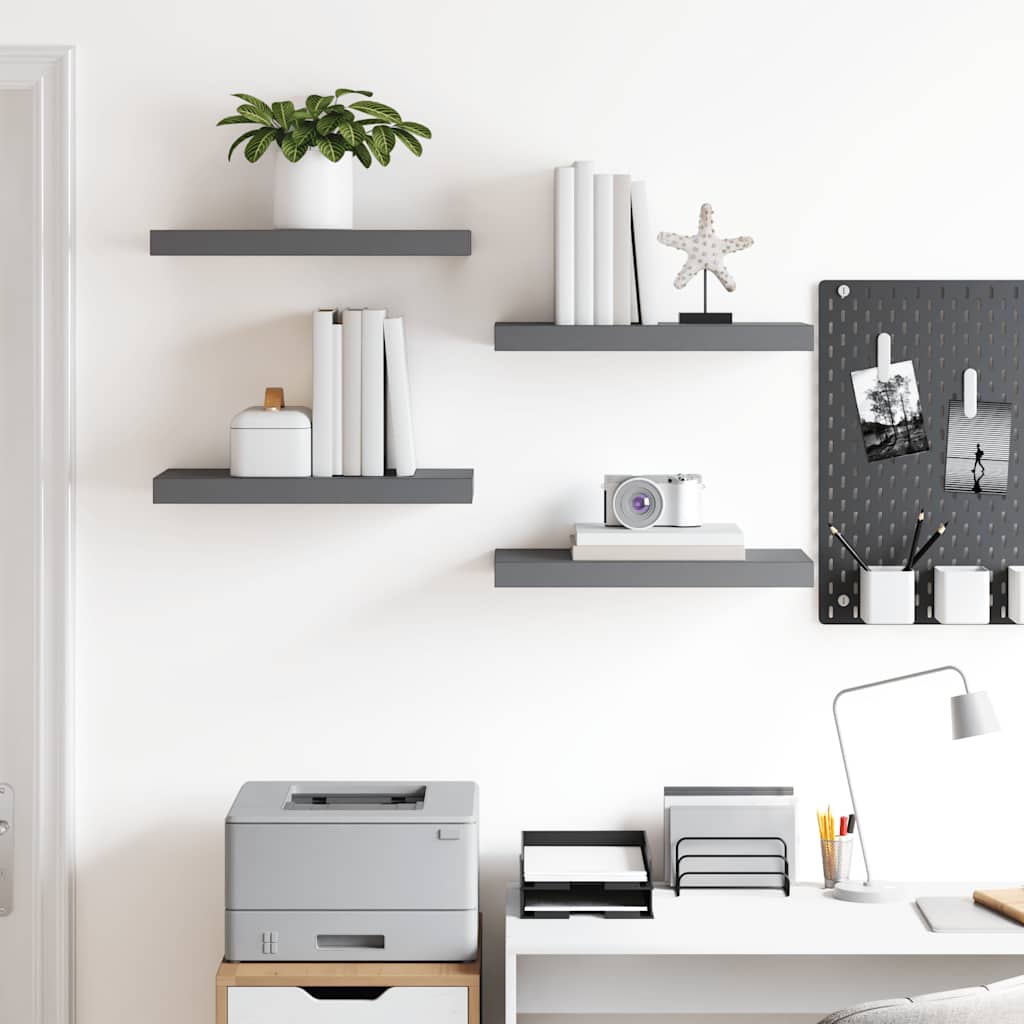 Scaffali a Parete 4 pz Grigio Lucido 50x23x3,8 cm in MDF