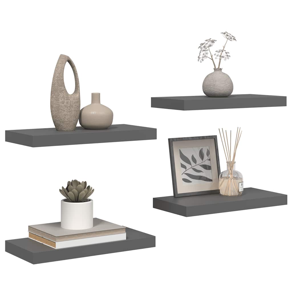 Scaffali a Parete 4 pz Grigio Lucido 50x23x3,8 cm in MDF