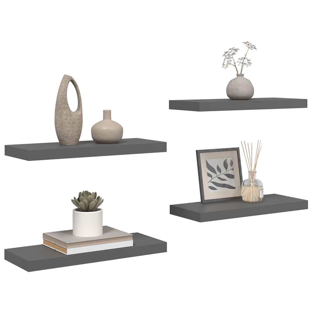 Scaffali a Parete 4 pz Grigio Lucido 60x23,5x3,8 cm in MDF