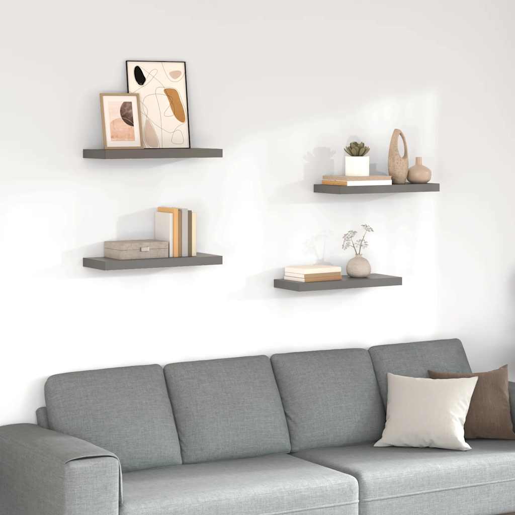 Scaffali a Parete 4 pz Grigio Lucido 60x23,5x3,8 cm in MDF