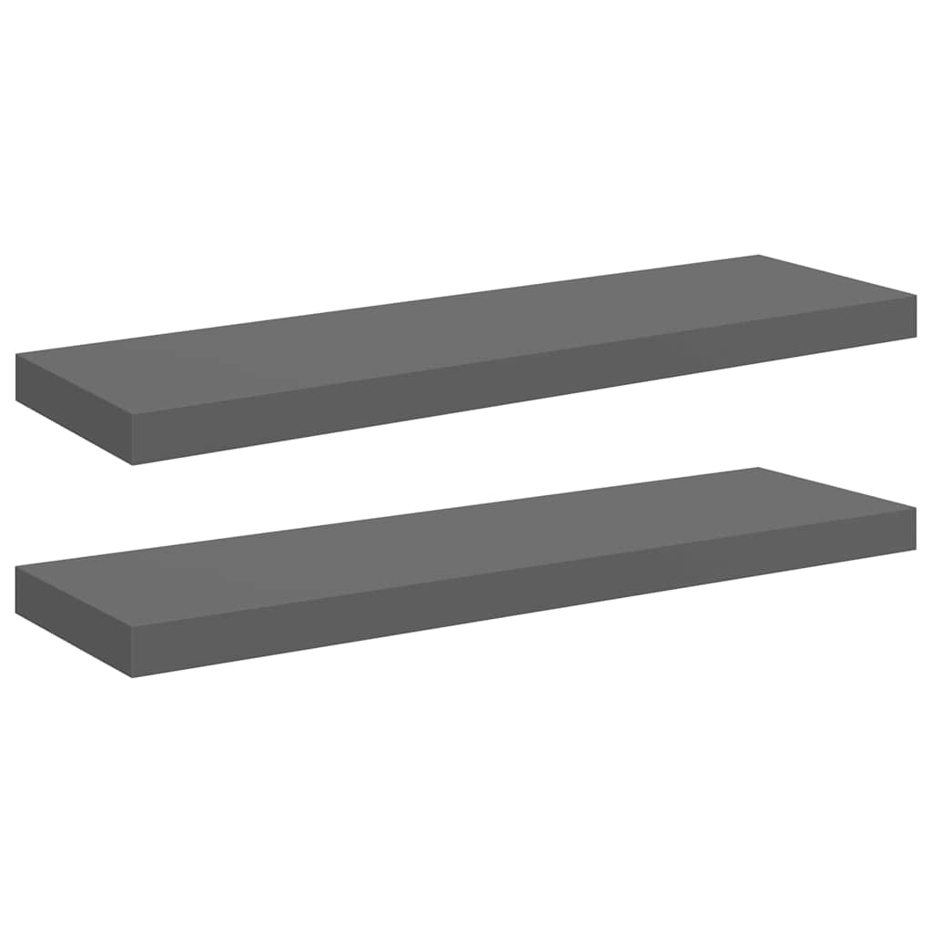 Scaffali a Parete 2 pz Grigio Lucido 80x23,5x3,8 cm in MDF