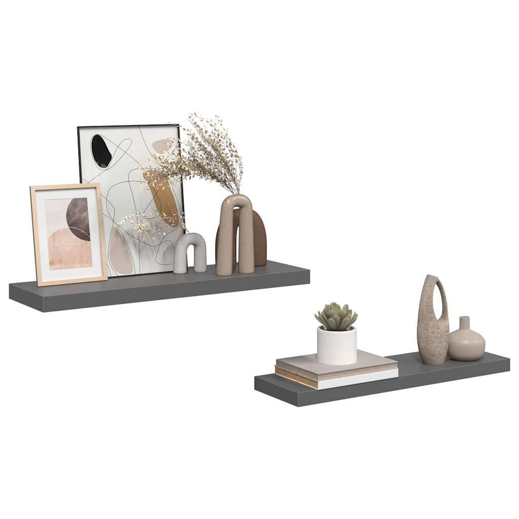 Scaffali a Parete 2 pz Grigio Lucido 80x23,5x3,8 cm in MDF