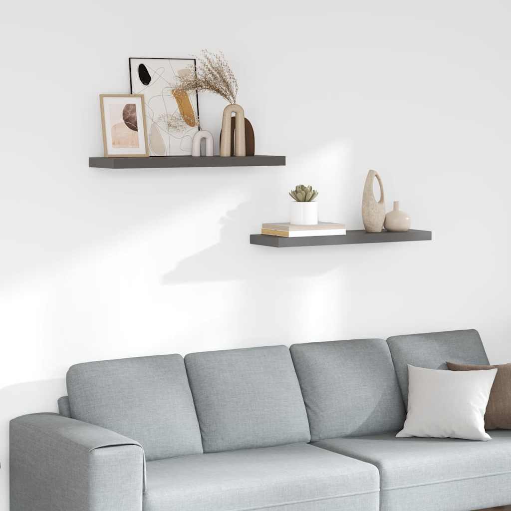 Scaffali a Parete 2 pz Grigio Lucido 80x23,5x3,8 cm in MDF