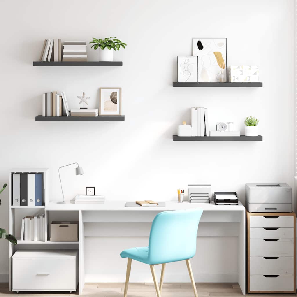 Scaffali a Parete 4 pz Grigio Lucido 80x23,5x3,8 cm in MDF