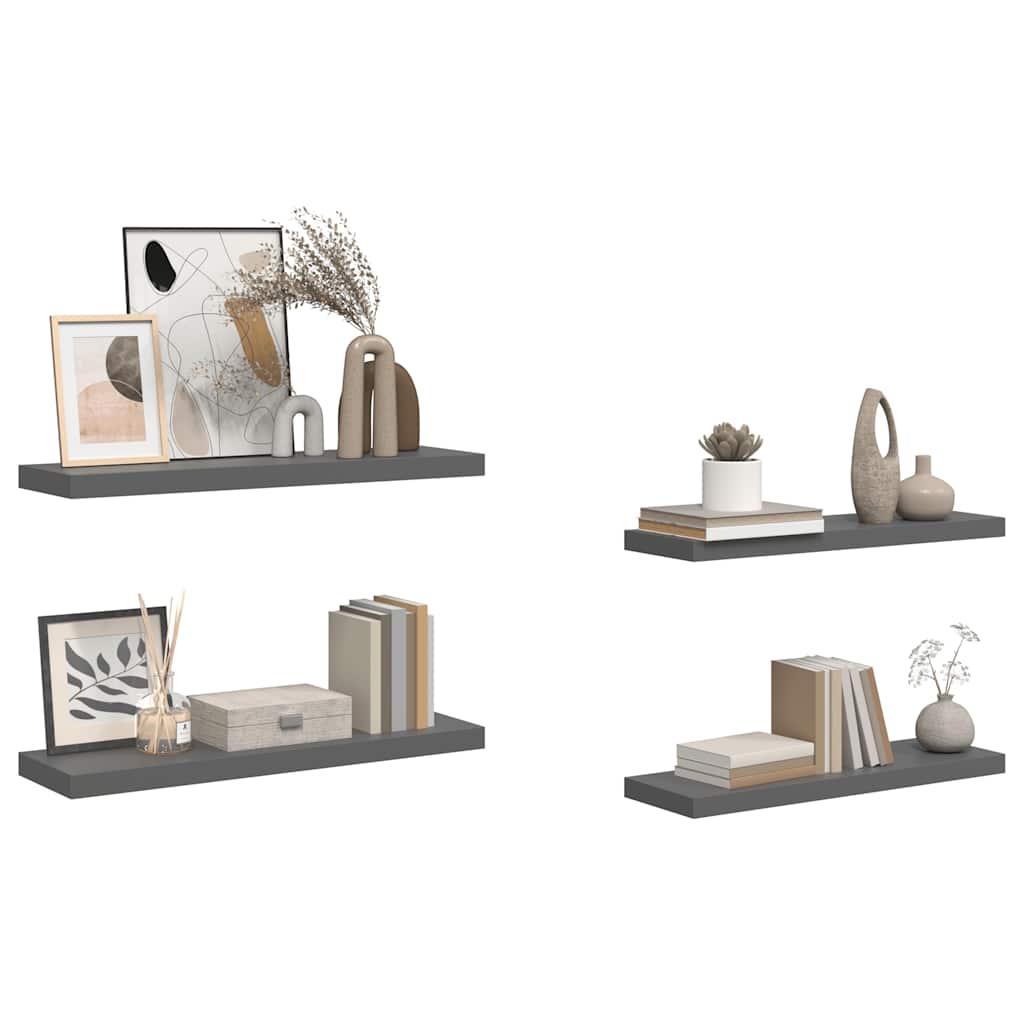 Scaffali a Parete 4 pz Grigio Lucido 80x23,5x3,8 cm in MDF