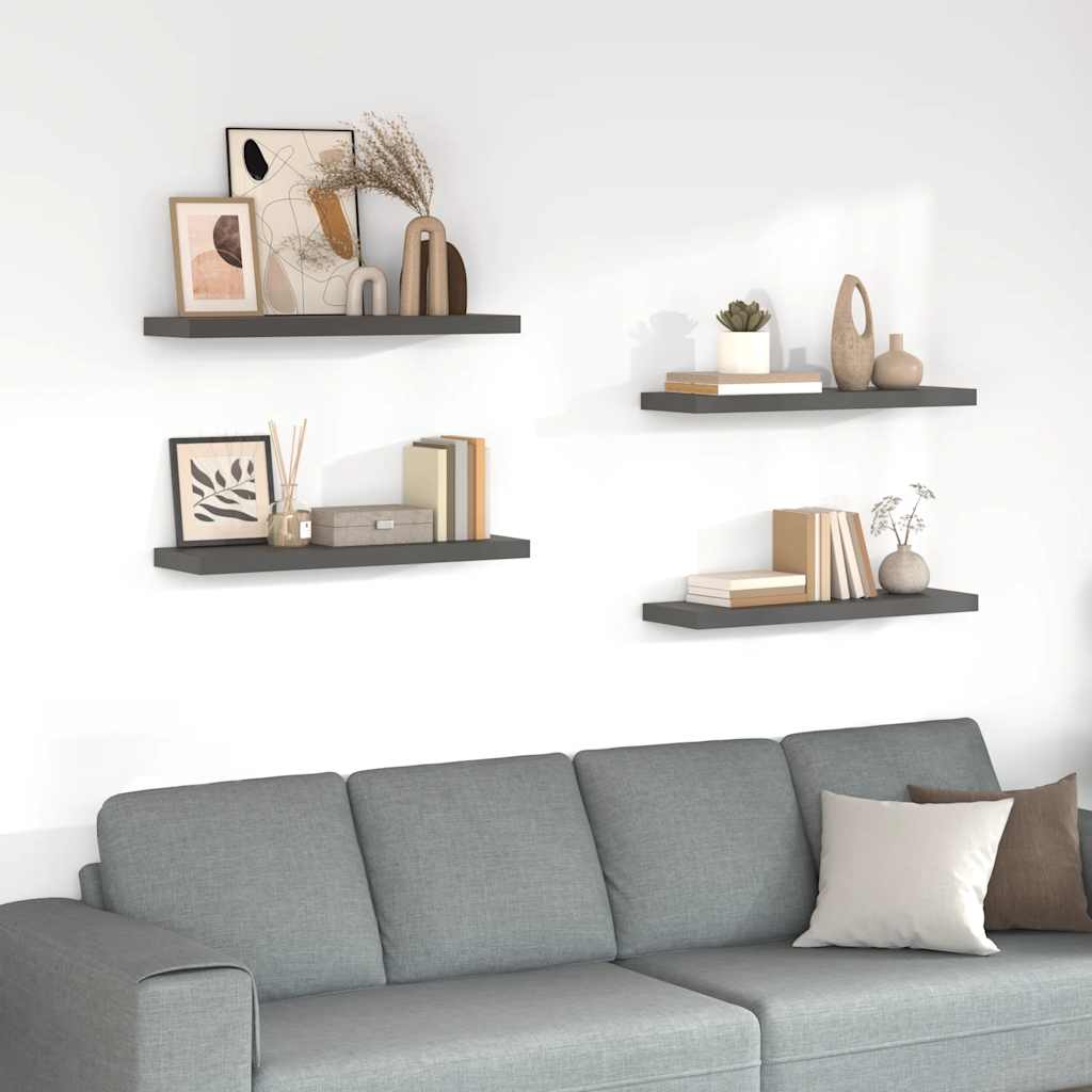 Scaffali a Parete 4 pz Grigio Lucido 80x23,5x3,8 cm in MDF