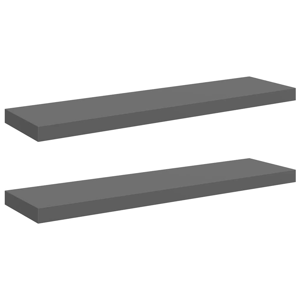 Scaffali a Parete 2 pz Grigio Lucido 90x23,5x3,8 cm in MDF
