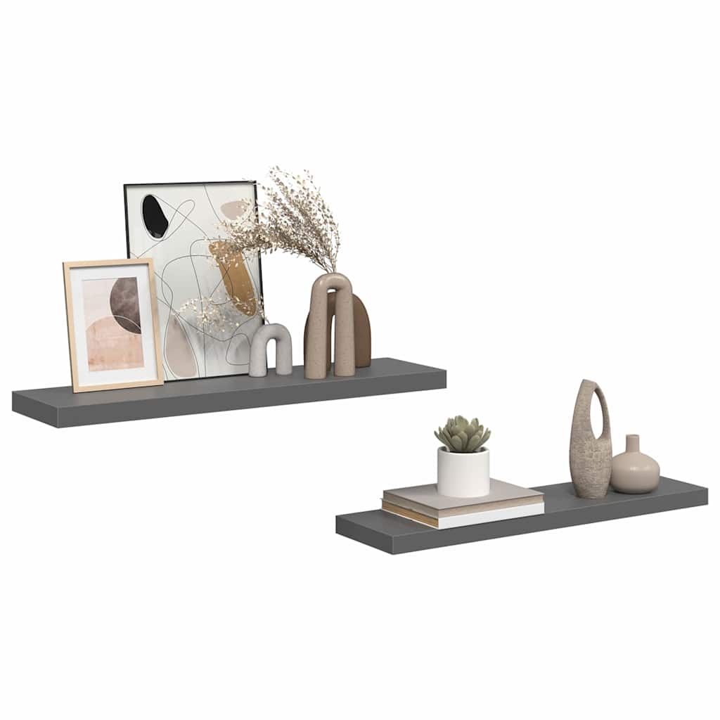Scaffali a Parete 2 pz Grigio Lucido 90x23,5x3,8 cm in MDF