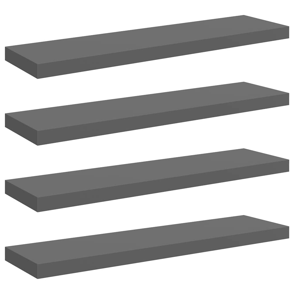 Scaffali a Parete 4 pz Grigio Lucido 90x23,5x3,8 cm in MDF