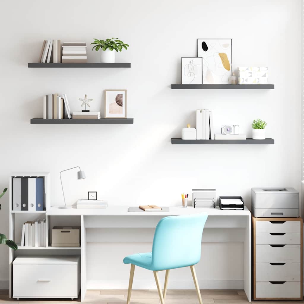 Scaffali a Parete 4 pz Grigio Lucido 90x23,5x3,8 cm in MDF