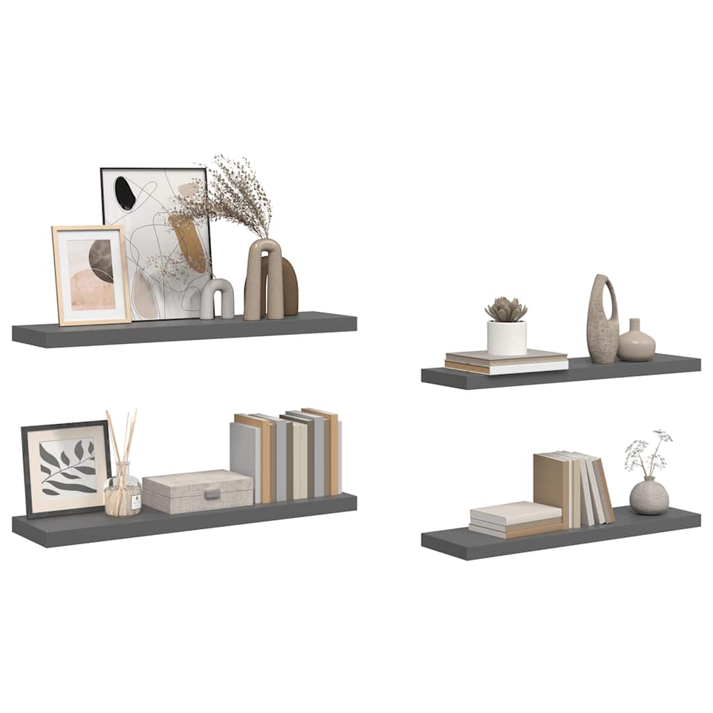 Scaffali a Parete 4 pz Grigio Lucido 90x23,5x3,8 cm in MDF