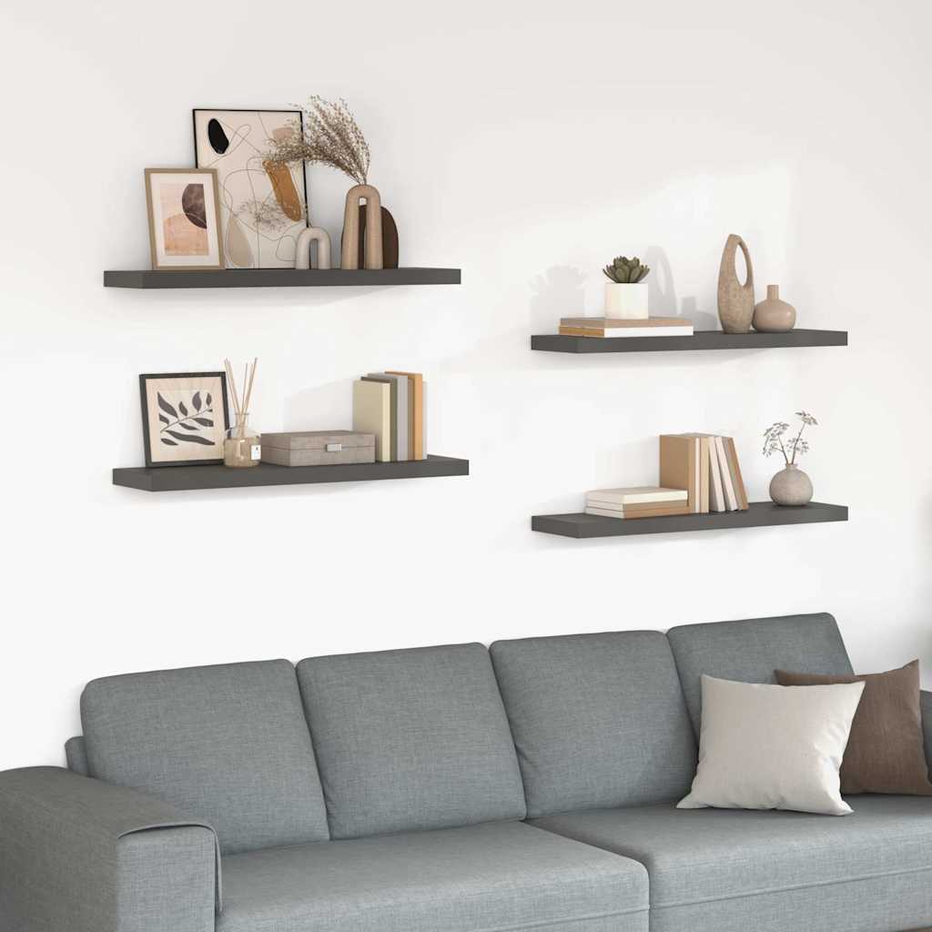 Scaffali a Parete 4 pz Grigio Lucido 90x23,5x3,8 cm in MDF
