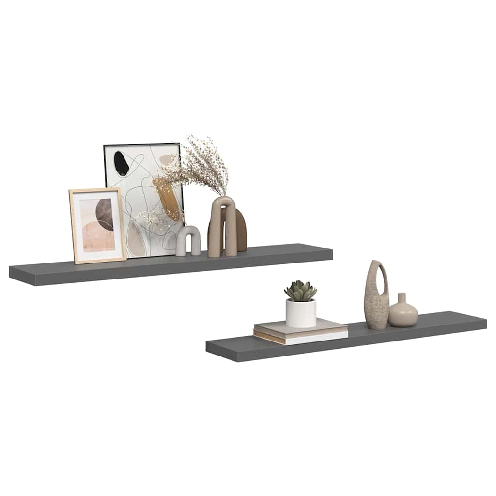 Scaffali a Parete 2 pz Grigio Lucido 120x23,5x3,8 cm in MDF