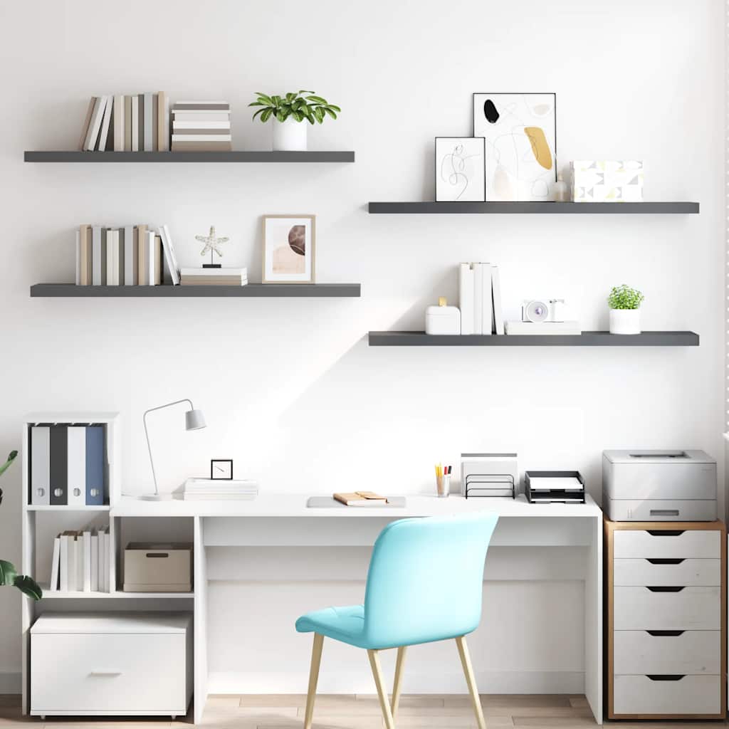 Scaffali a Parete 4 pz Grigio Lucido 120x23,5x3,8 cm in MDF