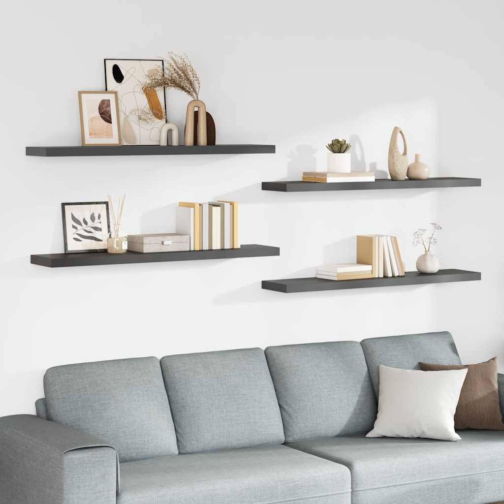 Scaffali a Parete 4 pz Grigio Lucido 120x23,5x3,8 cm in MDF