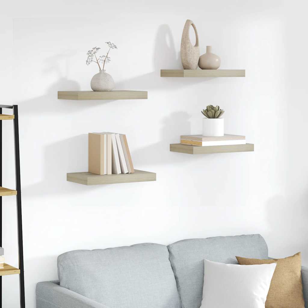 Scaffali a Parete 4 pz Rovere 40x23x3,8 cm in MDF