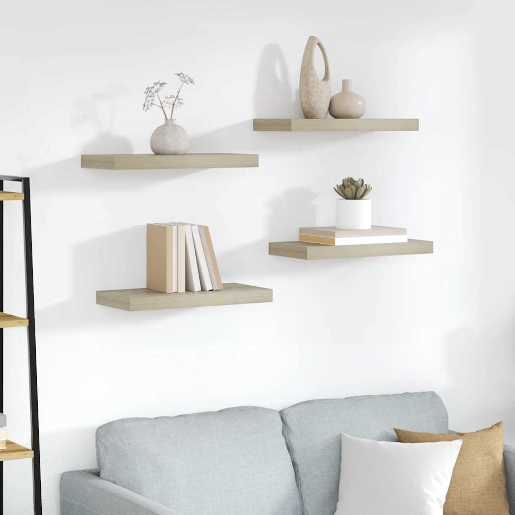 Scaffali a Parete 4 pz Rovere 50x23x3,8 cm in MDF