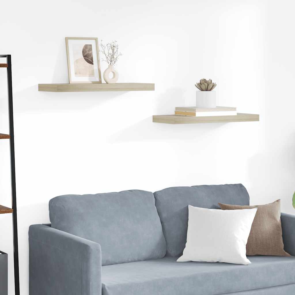 Scaffali a Parete 2 pz Rovere 60x23,5x3,8 cm in MDF