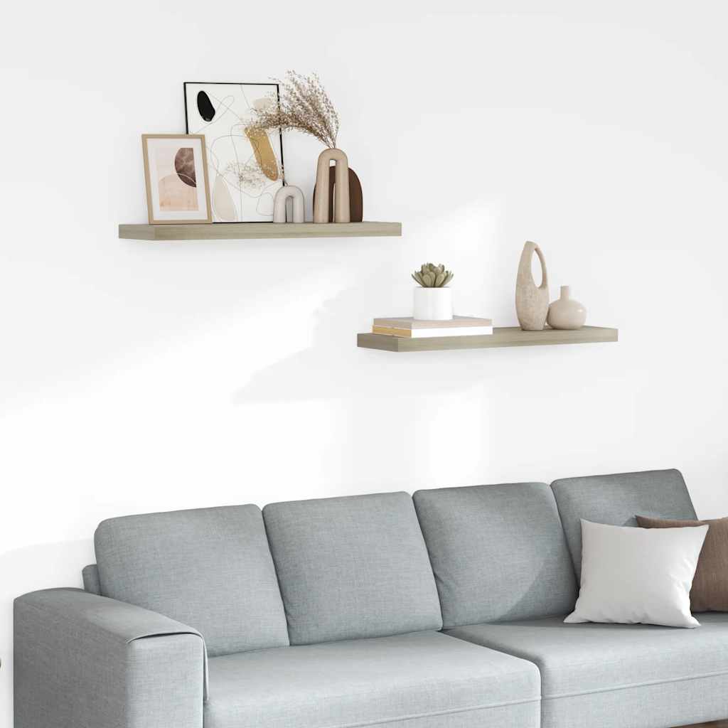 Scaffali a Parete 2 pz Rovere 80x23,5x3,8 cm in MDF