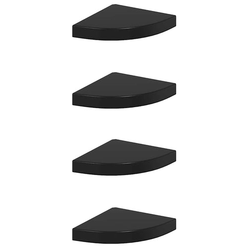 323891 Floating Corner Shelves 4 pcs High Gloss Black 25x25x3,8 cm MDF