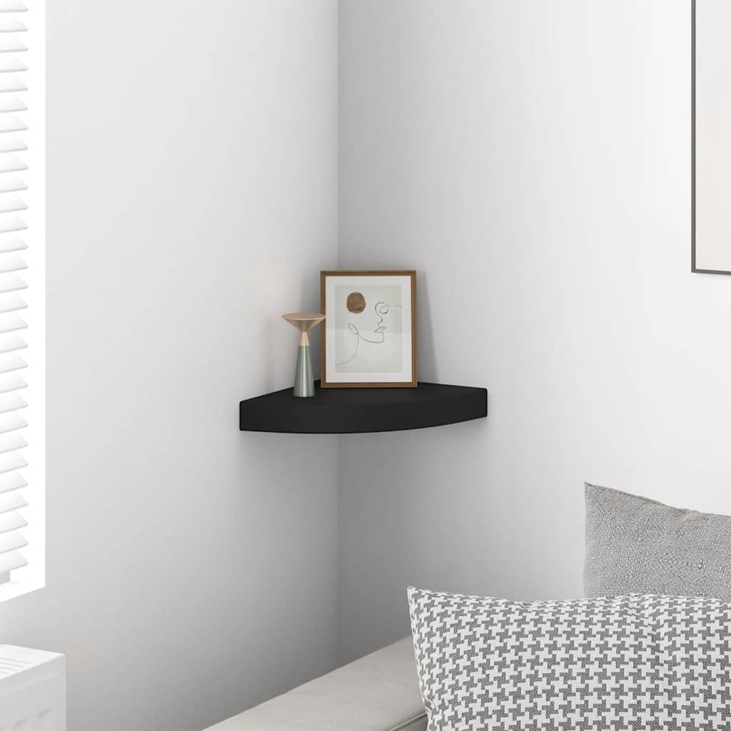 Scaffale Angolare a Parete Nero 25x25x3,8 cm in MDF