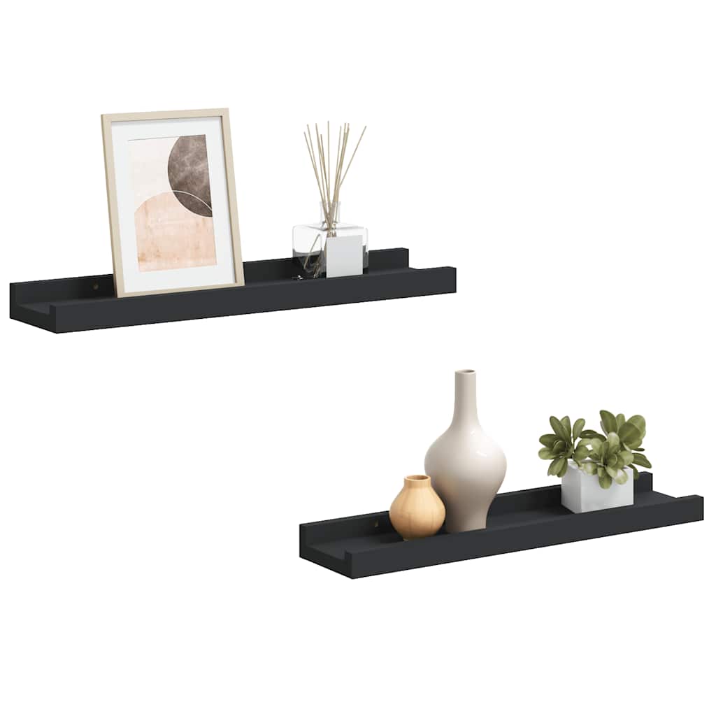 Mensole con Sporgenza 2 pz Nere 40x9x3 cm MDF