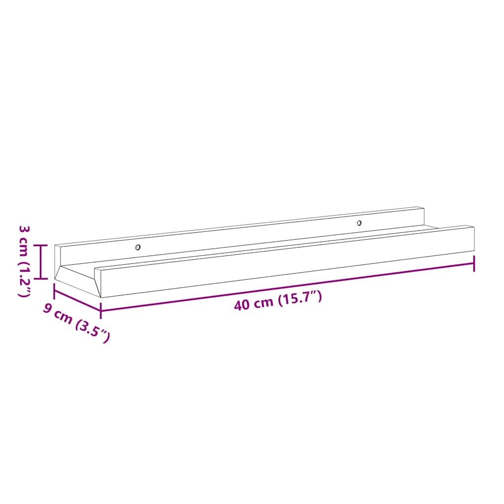 Mensole con Sporgenza 2 pz Nere 40x9x3 cm MDF