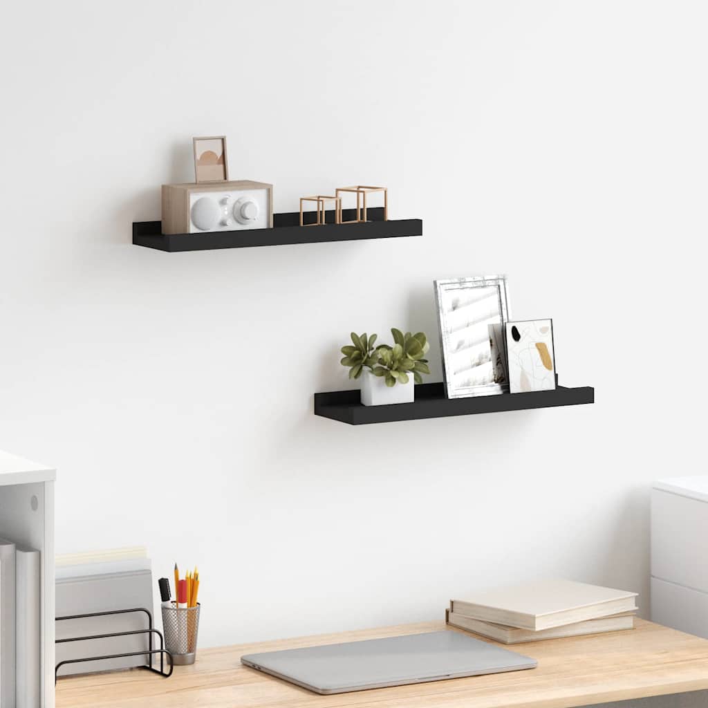 Mensole con Sporgenza 2 pz Nere 40x9x3 cm MDF
