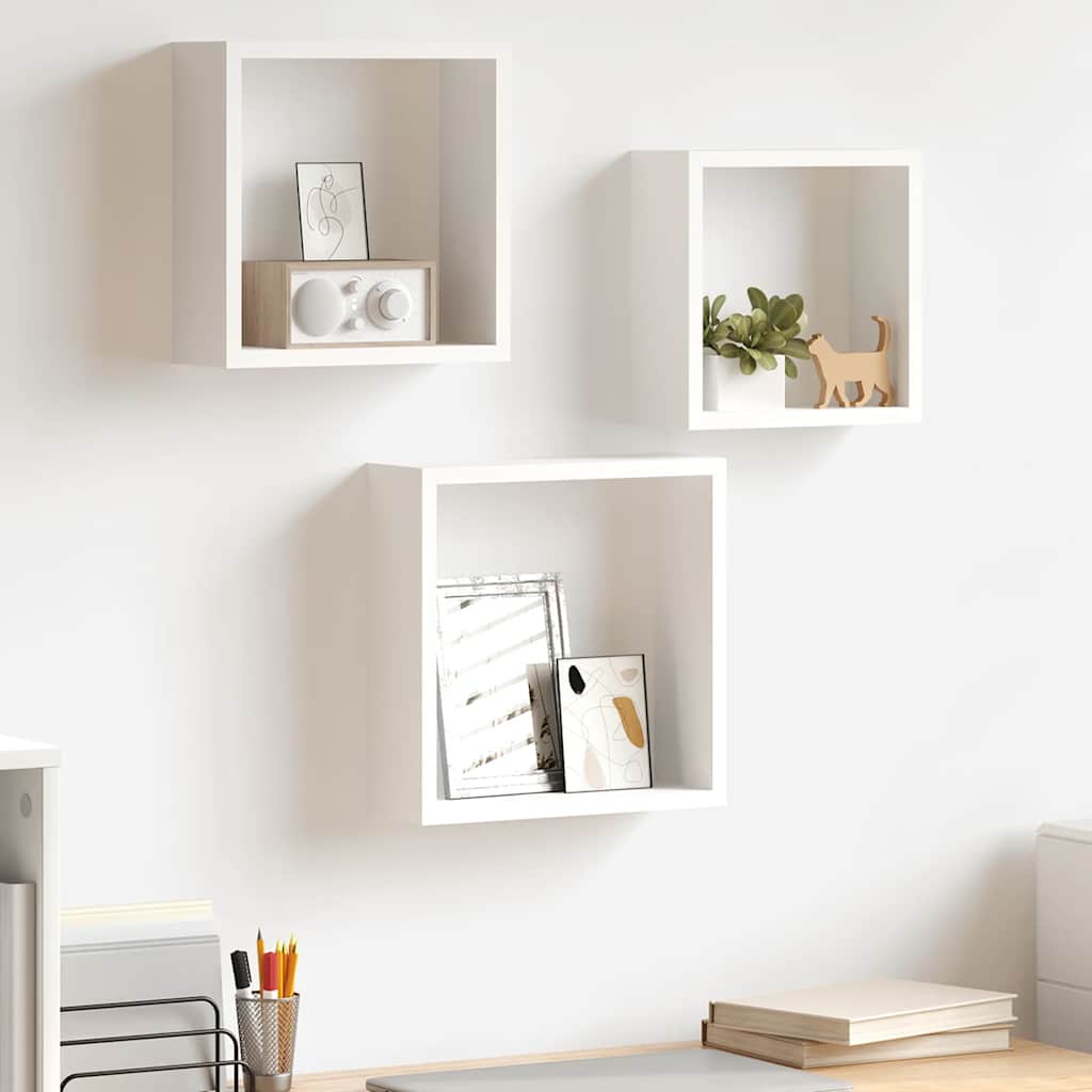 Mensole a Cubo da Parete 3 pz Bianche in MDF