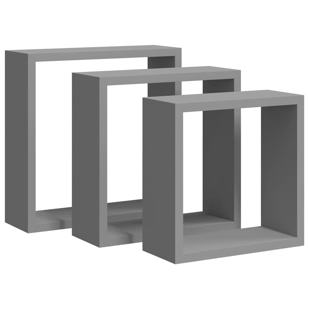 Mensole a Cubo da Parete 3 pz Grigie in MDF