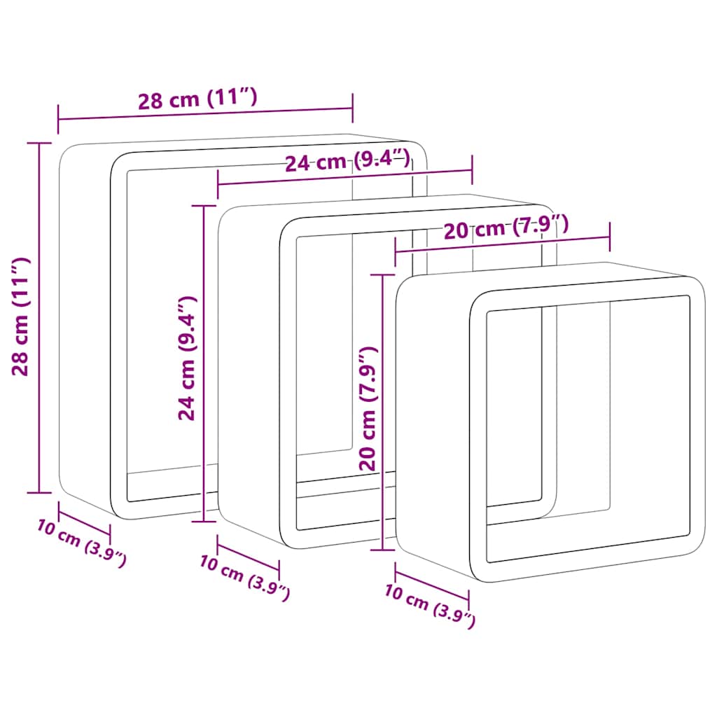 Mensole a Cubo da Parete 3 pz Bianche in MDF