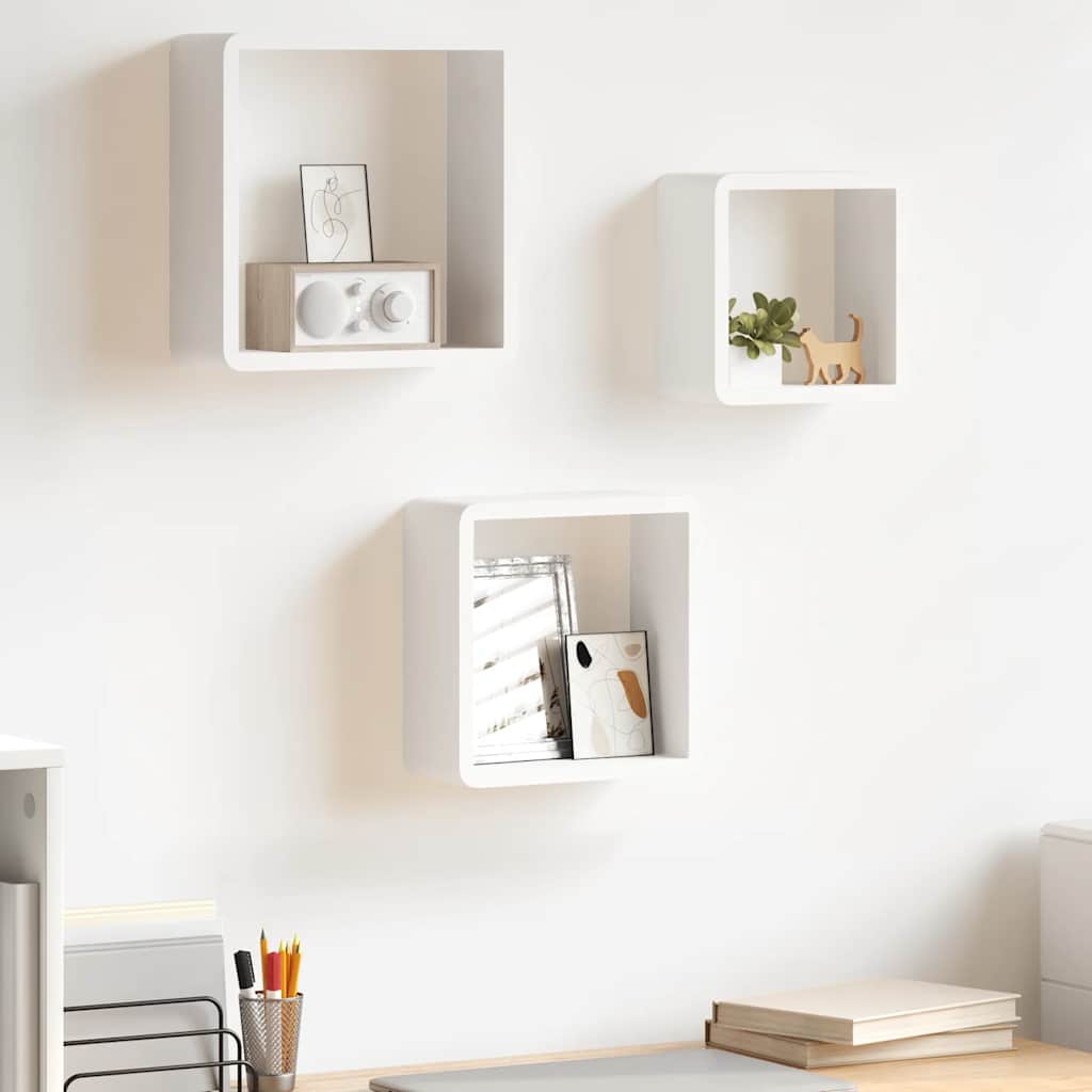 Mensole a Cubo da Parete 3 pz Bianche in MDF