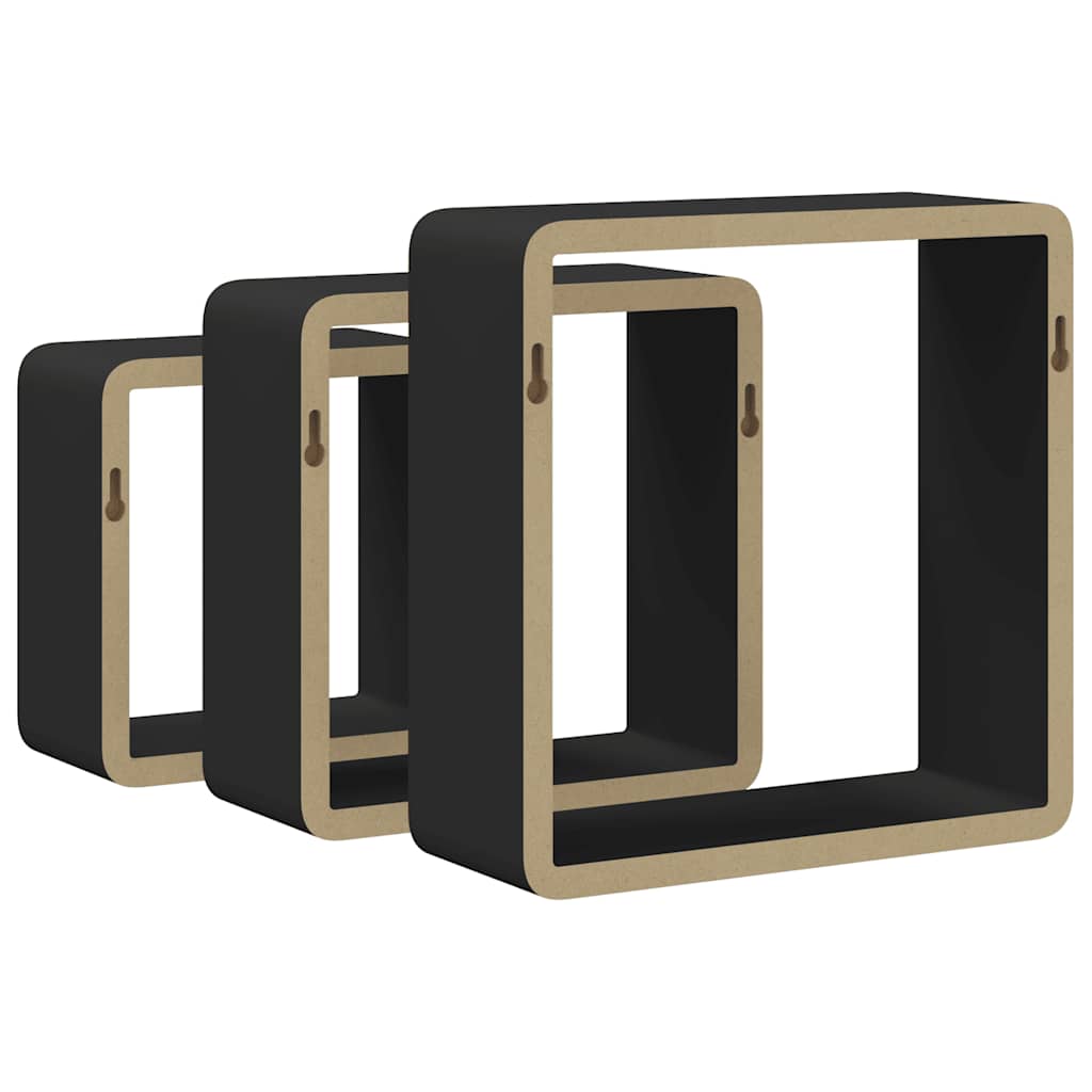 Mensole a Cubo da Parete 3 pz Nere in MDF