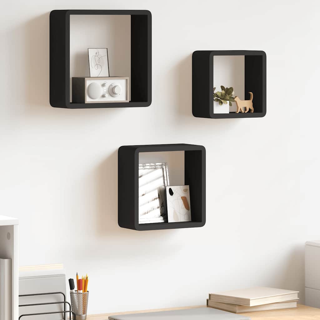 Mensole a Cubo da Parete 3 pz Nere in MDF