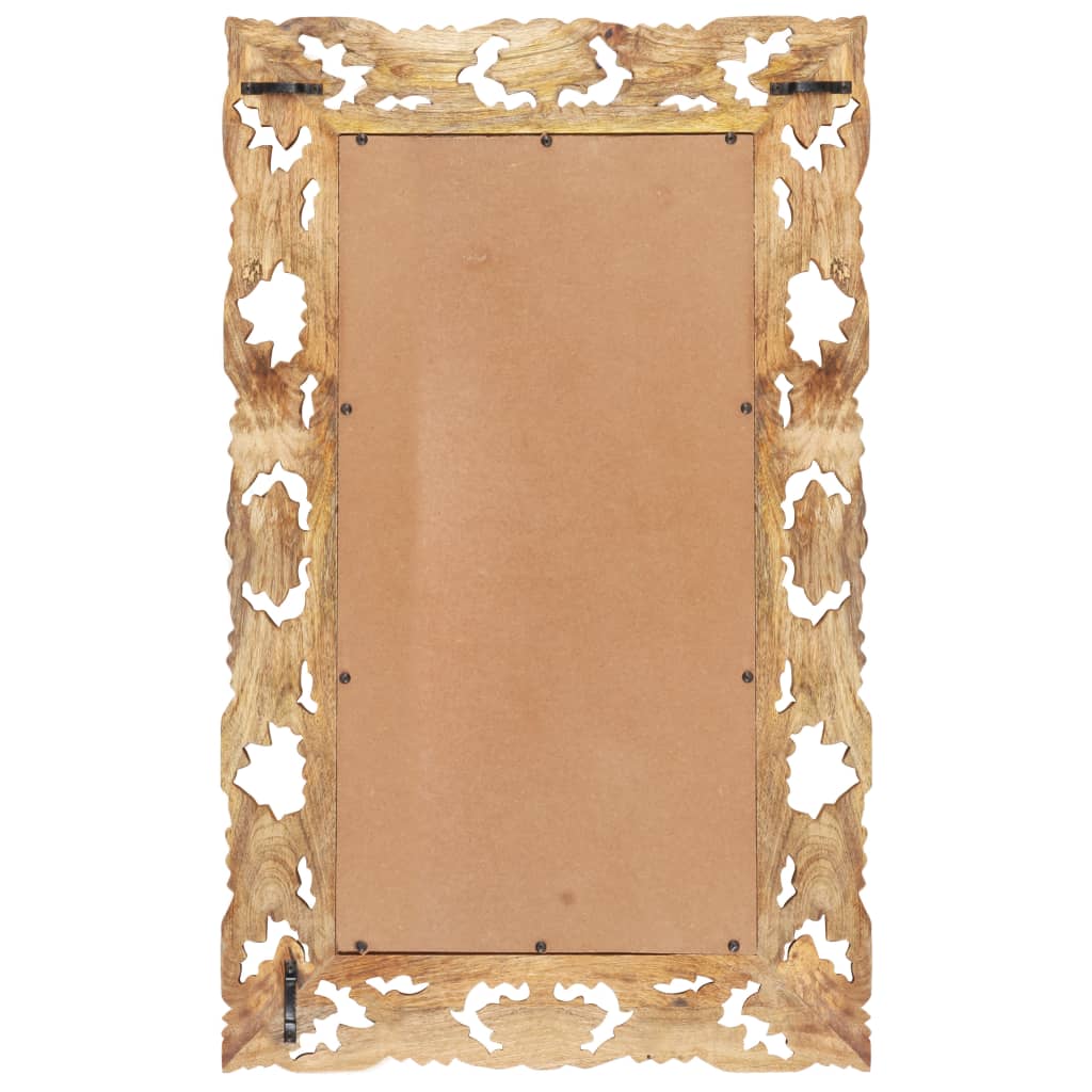 Specchio Intagliato a Mano 80x50 cm in Legno Massello di Mango