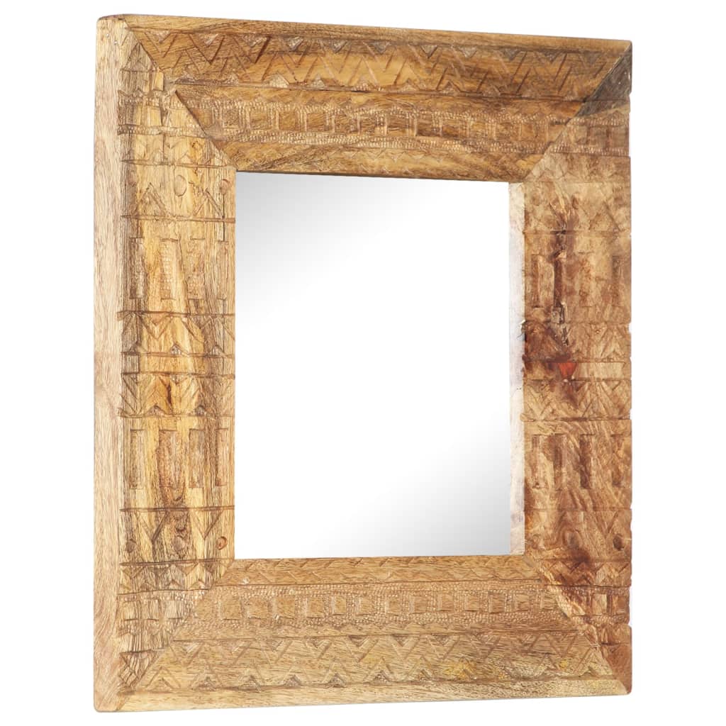 Specchio Intagliato a Mano Bianco 50x50x2,5cm in Legno di Mango