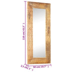 Specchio Intagliato a Mano Bianco 110x50x2,5 cm Legno di Mango