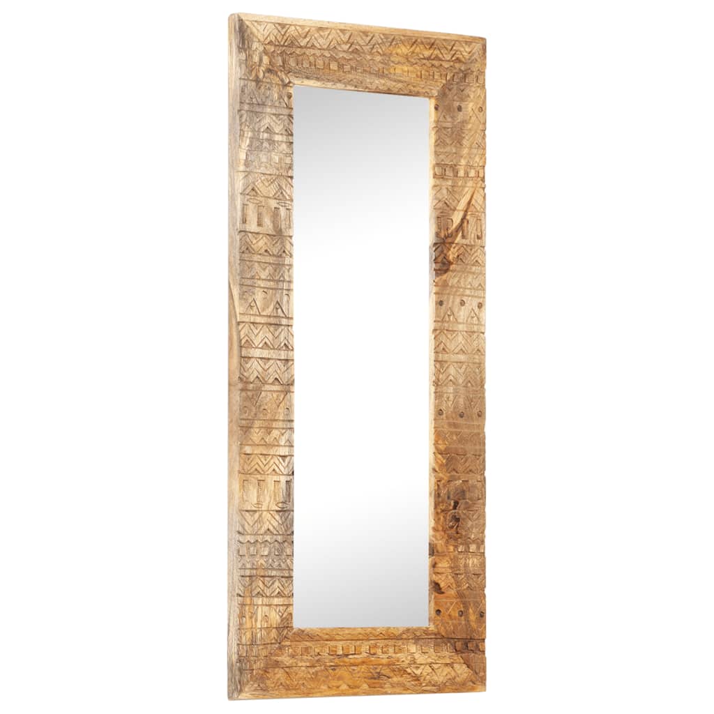 Specchio Intagliato a Mano Bianco 110x50x2,5 cm Legno di Mango