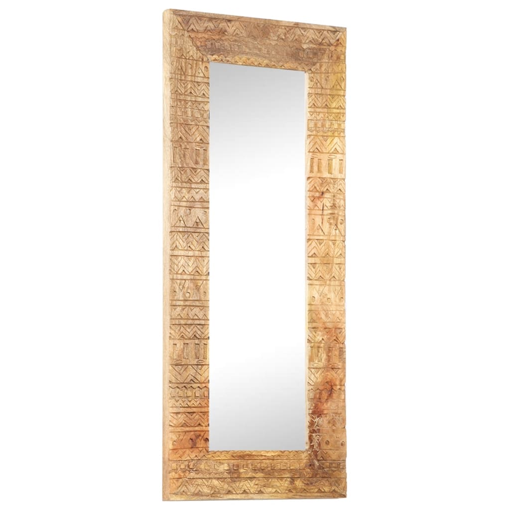 Specchio Intagliato a Mano Bianco 110x50x2,5 cm Legno di Mango