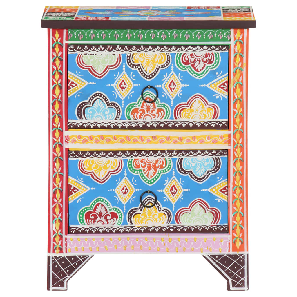 Comodino Dipinto a Mano 40x30x50 cm in Legno Massello di Mango